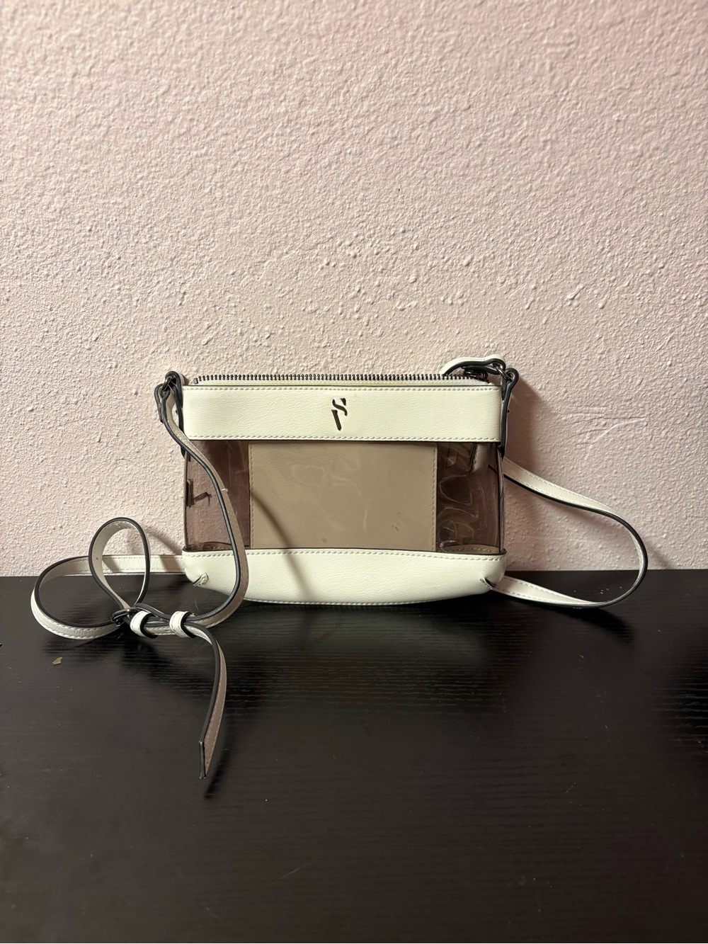 Clear Cream Transparent Stadium Concert Crossbody Bag Adjustable Strap
